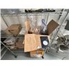 Image 4 : Rolling Metal Shelf & Contents: Misc Prototype Packaging, Unopened Boxes, Small Equipment