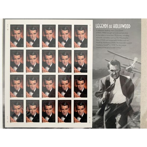 USPS Cary Grant Legends of Hollywood Sheet of Twenty 37 Cent Stamps Scott 3692
