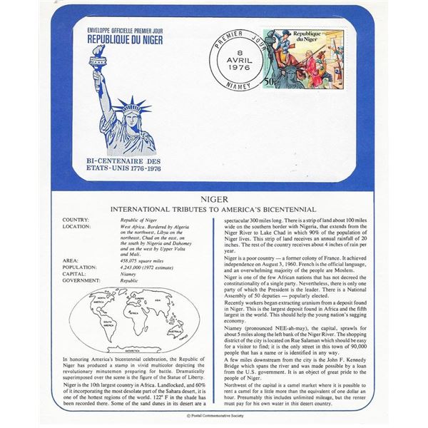 Republic of Niger - International Tributes to America's Bicentennial FDC