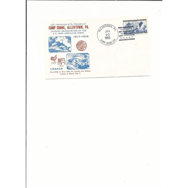 35th Anniversary Camp Crane - Allentown, PA - First Day Cover - 1952 - U.S. Army Ambulance Corps.