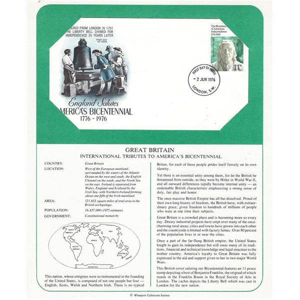 Great Britain - International Tributes to America's Bicentennial FDC