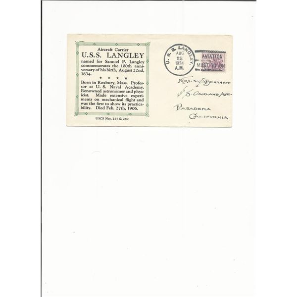 U.S.S. Langley - First Day Cover - 1934