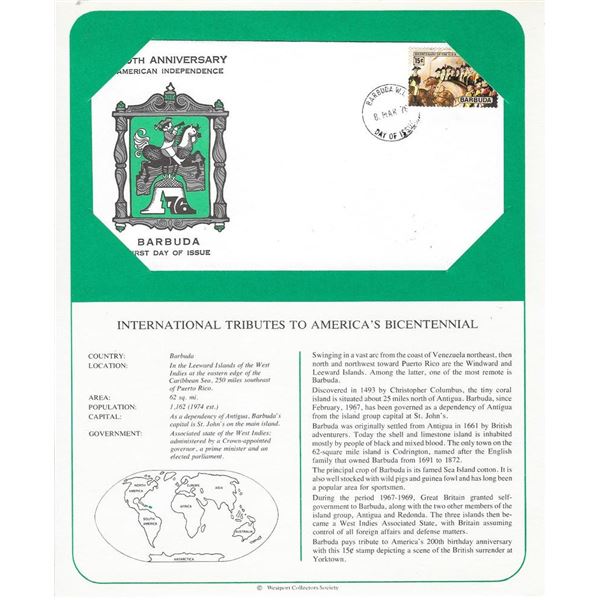 Barbuda - International Tributes to America's Bicentennial FDC