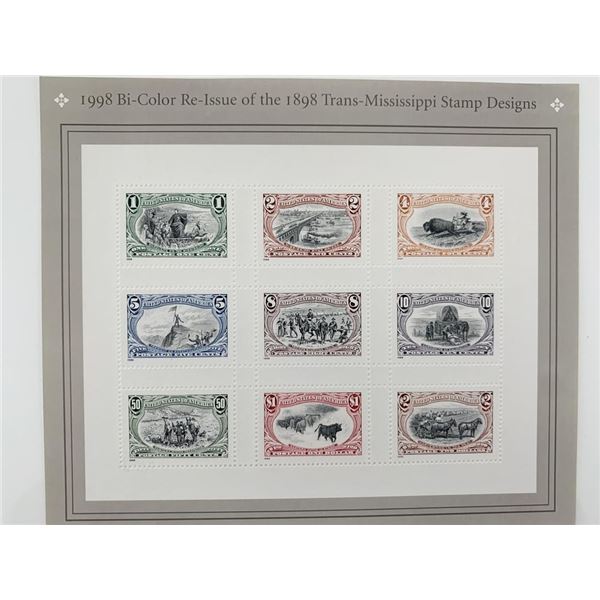 USPS Bi-Color Re-Issue of 1898 Trans Mississippi Sheet of Nine Stamps