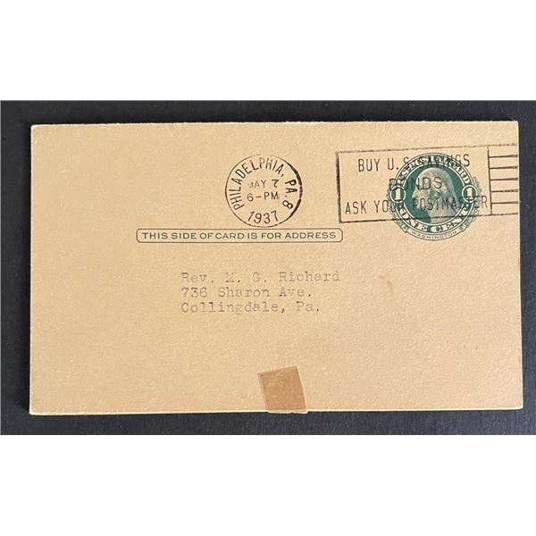 United States 1937 post card