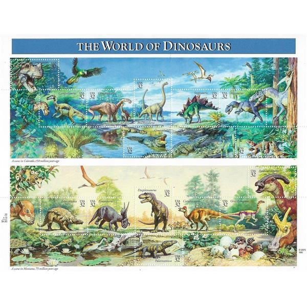 The World of Dinosaurs Stamp Sheet