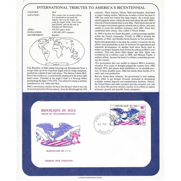 Mali - International Tributes to America's Bicentennial FDC