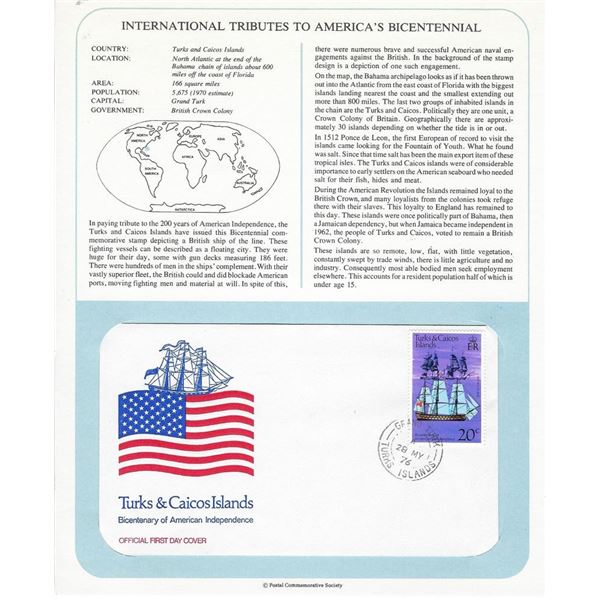 Turks and Caicos Islands - International Tributes to America's Bicentennial FDC