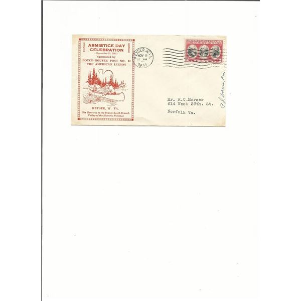 Armistice Day Celebration - First Day Cover - 1931 -  Keyser, W, VA.