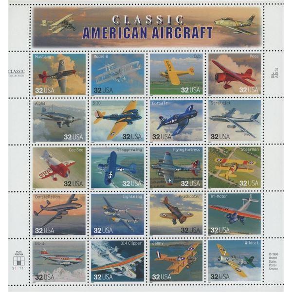 USPS 1997 Classic American Aircraft - Sheet of Twenty Stamps