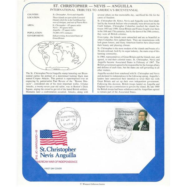 St. Christopher - Nevis - Anguilla - International Tributes to America's Bicentennial FDC