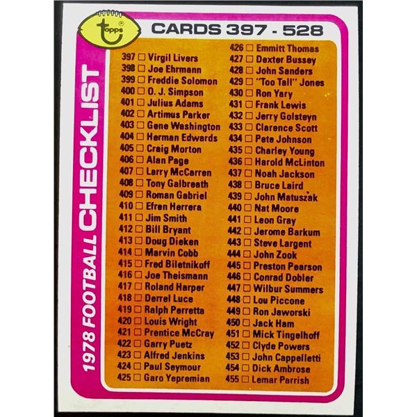 1978 TOPPS CHECKLIST