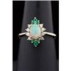 Image 1 : Spectacular 14K Yellow Gold Ladies Ring set with a fine Australian opal, diamonds and fern green eme
