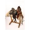Image 1 : Western Antique Leather Saddle with saddle stand, holster, rope, and bit. Circa 1880s, needs TLC.