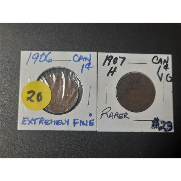 Large 1906 and 1907 Canadian pennies