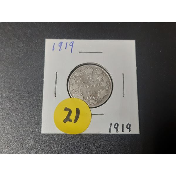 1919 Canadian silver 25 cents