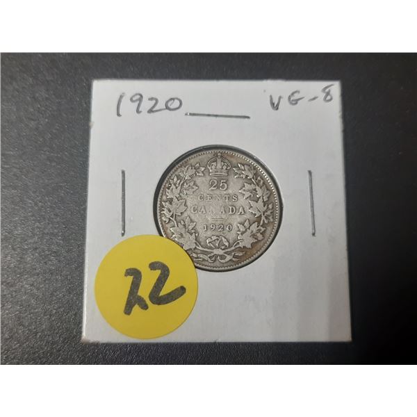 1920 Canadian silver 25 cents