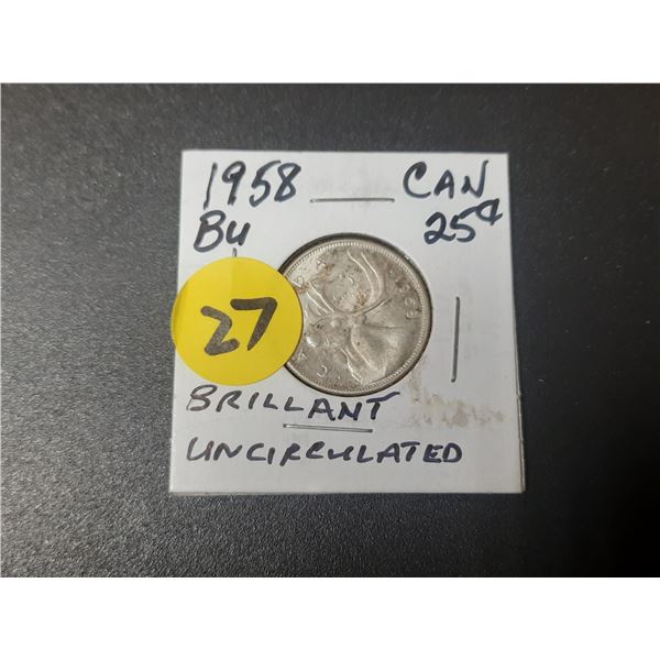 1958 Canadian silver 25 cents