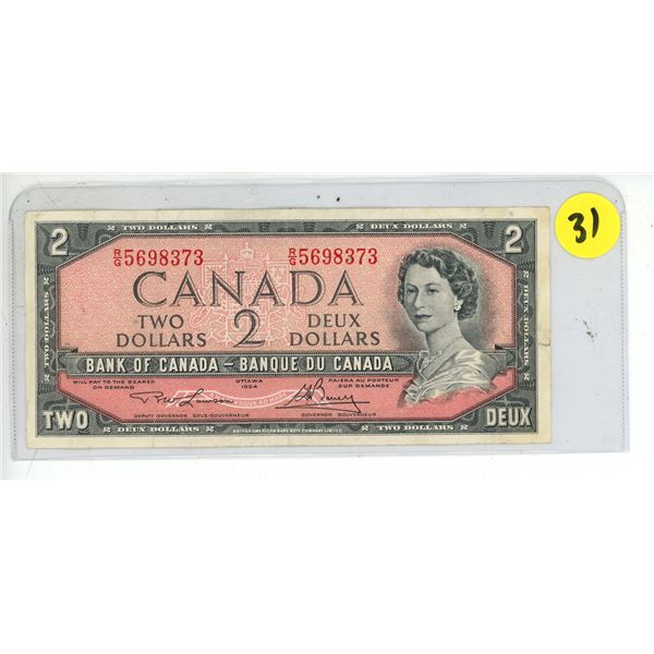 Canadian 1954 2 dollar bill