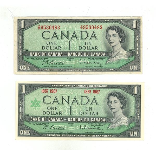 2 Canadian 1 dollar bills