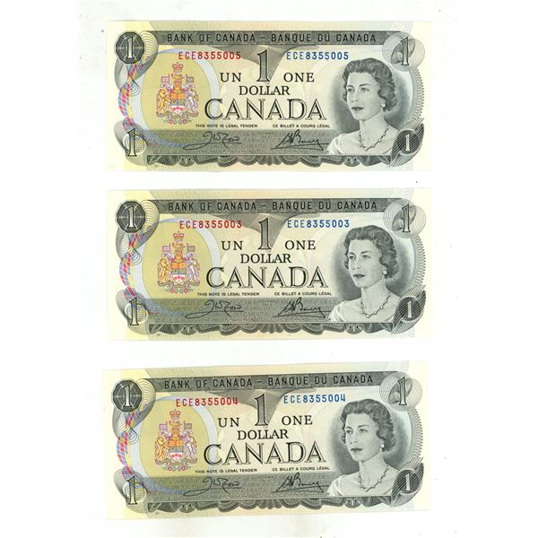 3 Canadian 1973-1 dollar bills
