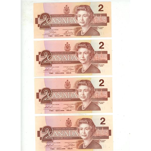 4 Canadian 1986- 2 dollar bills