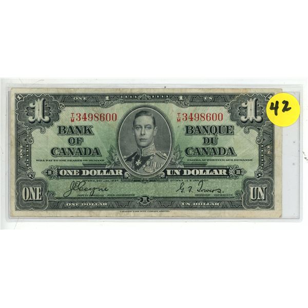 1937 Canadian 1 dollar bill
