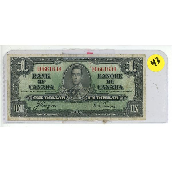 1937 Canadian 1 dollar bill