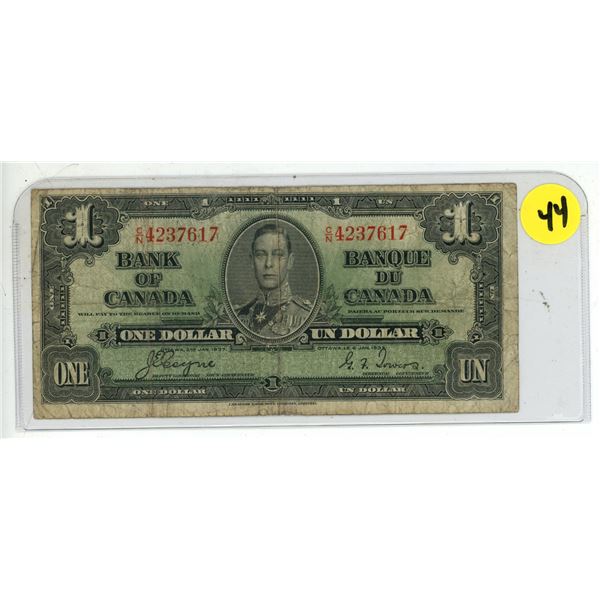 1937 Canadian 1 dollar bill