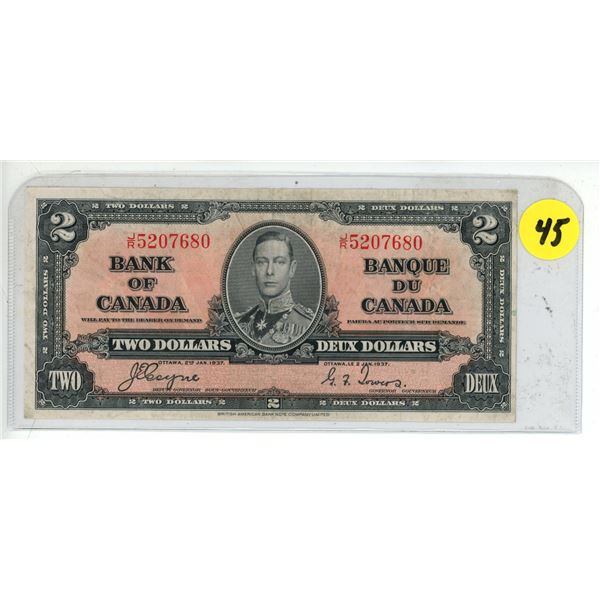 1937 Canadian 2 dollar bill