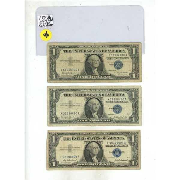 3 US 1957 1 dollar dills