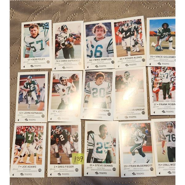 1982 set of 15 Saskatchewan Roughrider cards