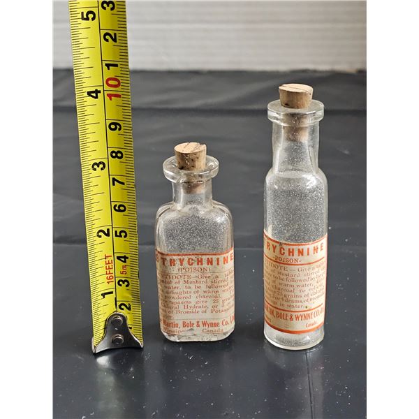 (2) Strychnine Poison Bottles w/ Cork Tops. “The Martin, Bole & Wynne Co. Winnipeg, Canada[