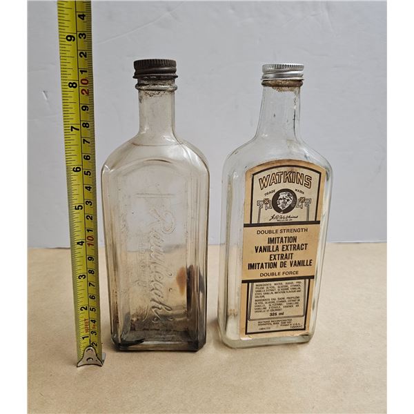 (2) Vintage Bottles w/ Metal Caps.  “Rawleigh’s” and “Watkins[x=