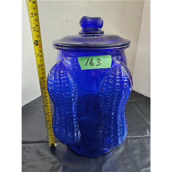 Vintage 14.5” Tall Cobalt Blue Planter’s Peanut Jar w/ Lid.  Store Counter Jar (ve