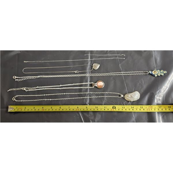 (5) Necklaces inc. Sterling Silver Chain (Marked “STG”) **Broken**
