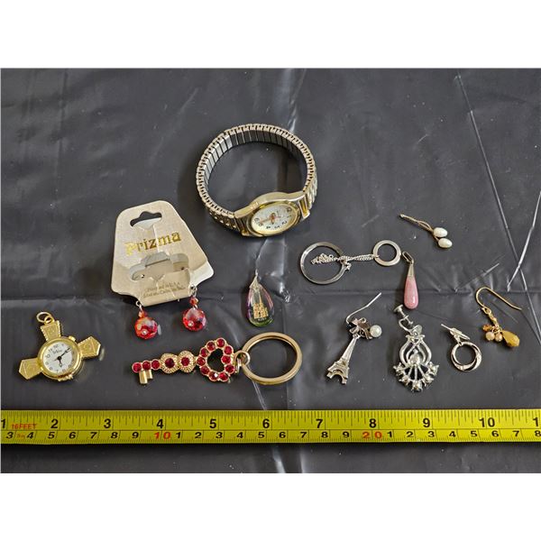 Assorted Jewelry Lot.  Inc. Koln Cathedral Pendant.  Misc. Earrings, Jessica Watch, Pendant Watch **