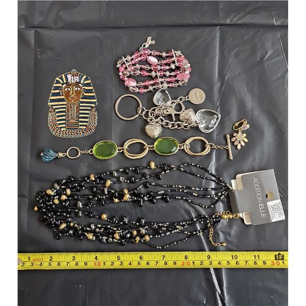 Black Necklace, (2) Bracelets, Purse/Luggage Keychain, etc.