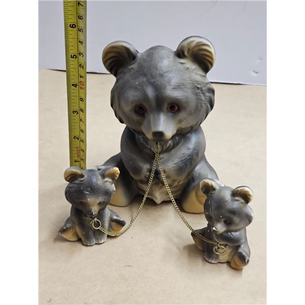 **Rare** Vintage Mother Bear w/ Two Baby Cubs on Chain Figurine