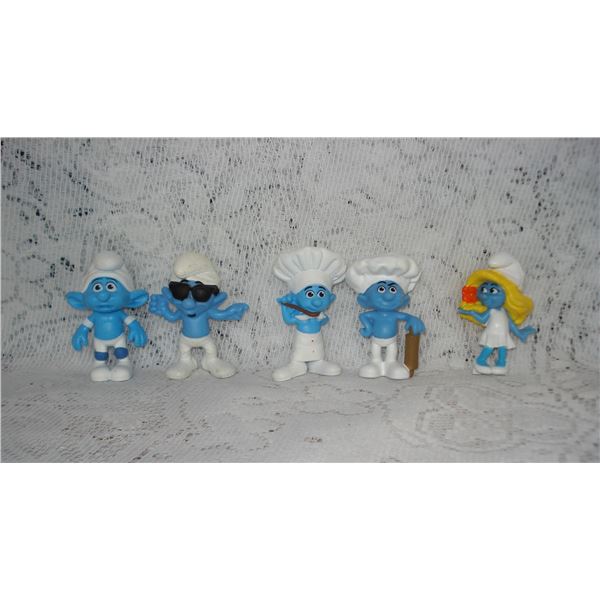 Assortment Of 5 Vintage Smurf Figures