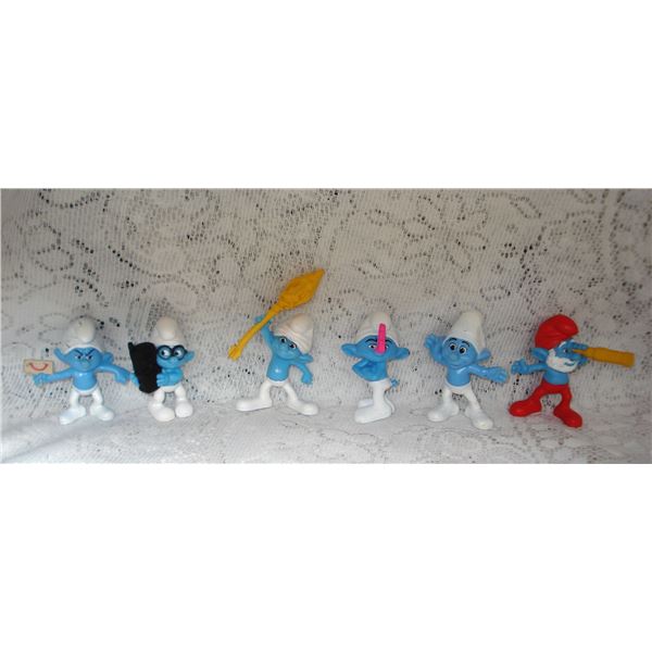Assortment Of 6 Vintage Smurf Figures