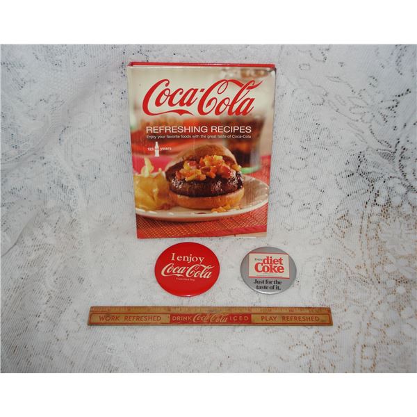 Coke Collectibles  Recipes That Go Well With Coke  Ruler  Pinbacks