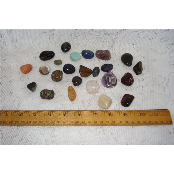 Polished Rocks  Apparently Containing  Purple Brazilian Amethyst  Amazonite Agate  TigerEye  Etc  Pl