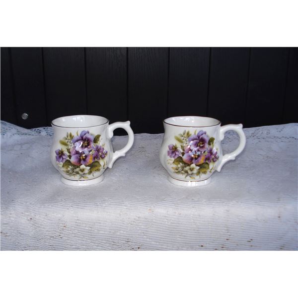 Pair of Floral China Mugs