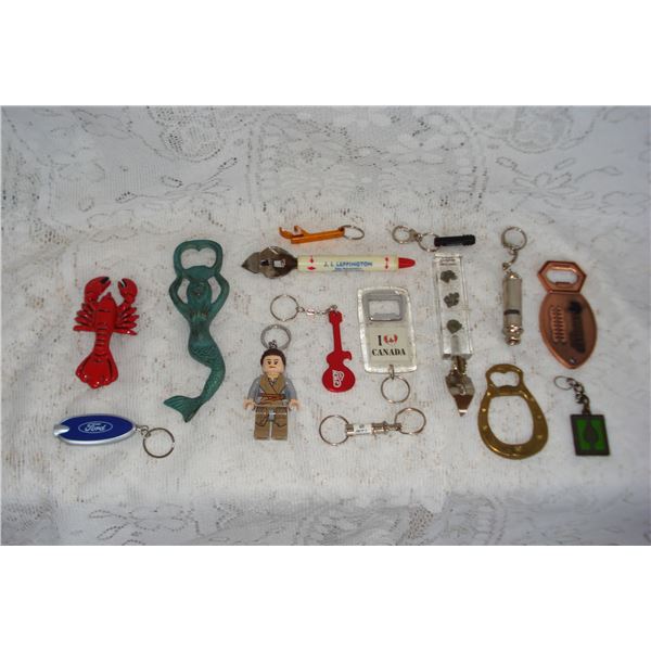 Various Collectible Key Chains And Bottle Openers