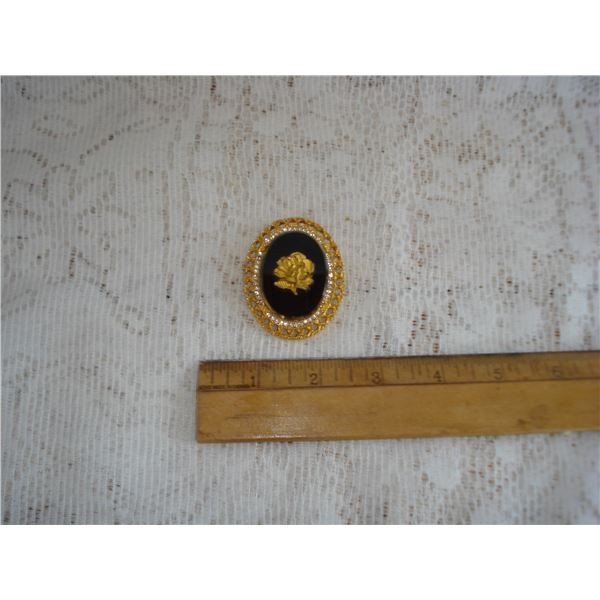 Vintage Black Glass Rose Cameo  Signed Celebrity