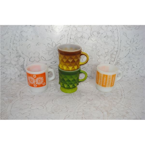 4 Vintage FireKing Mugs