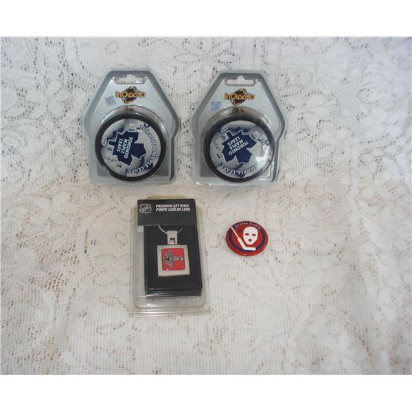 Hockey Collectibles  Jacques Plante Pinback  Pucks  Keychain
