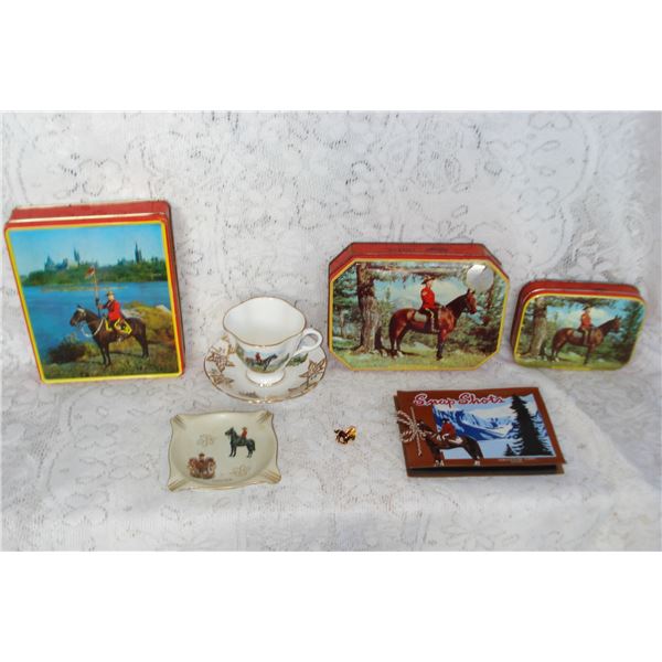 RCMP Collectibles  Tin on Left is Bluebird  Teacu Windsor Bone China