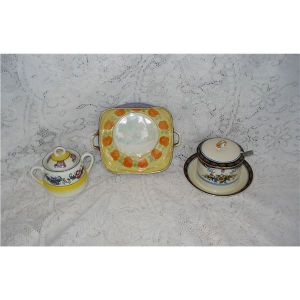 Noritake Jam Pot With Spoon 1940's   1930's Sugar Bowl and RS Germany Serving Bowl
